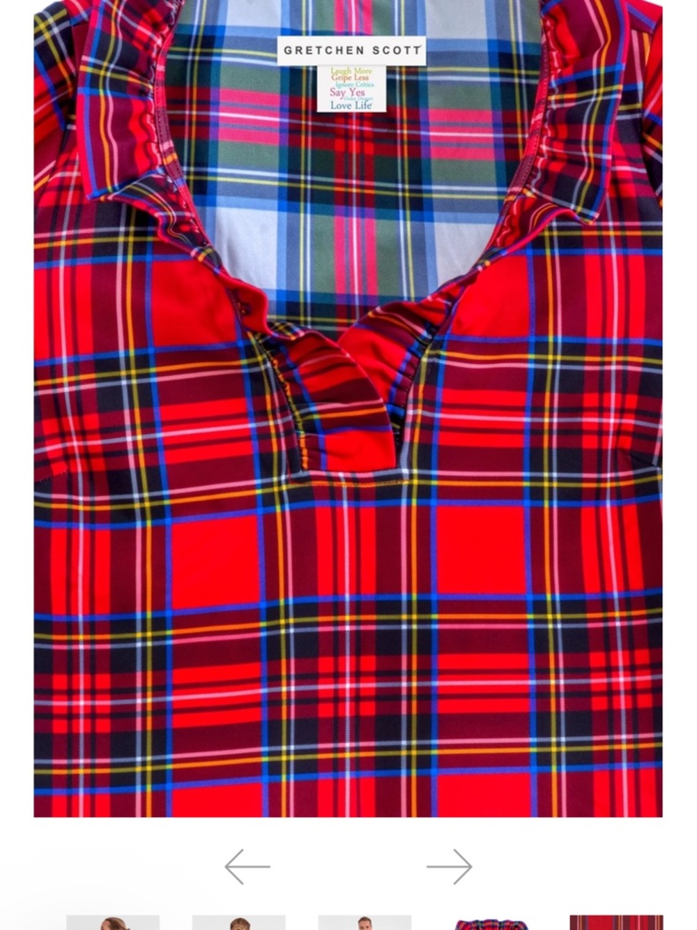 Gretchen Scott Red Plaid Ruff Neck Top | 3/4 Sleeve Preppy Blouse Size Large - Picture 5 of 9